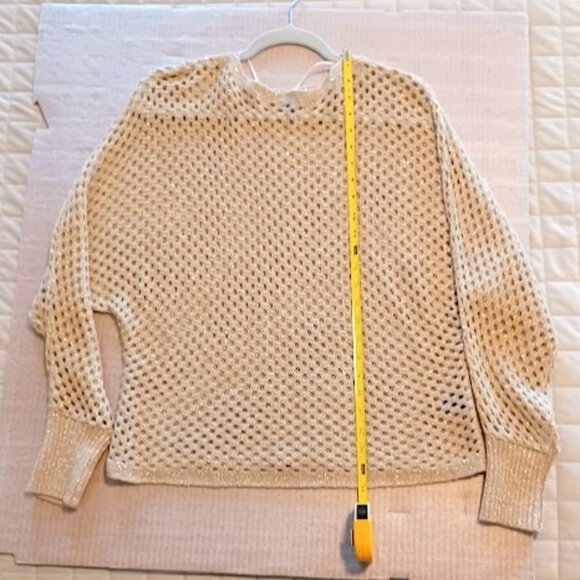 APT 9 Tan Crochet Hollow out scoop neck long sleeve top w/gold sparkles size XL - Picture 9 of 10